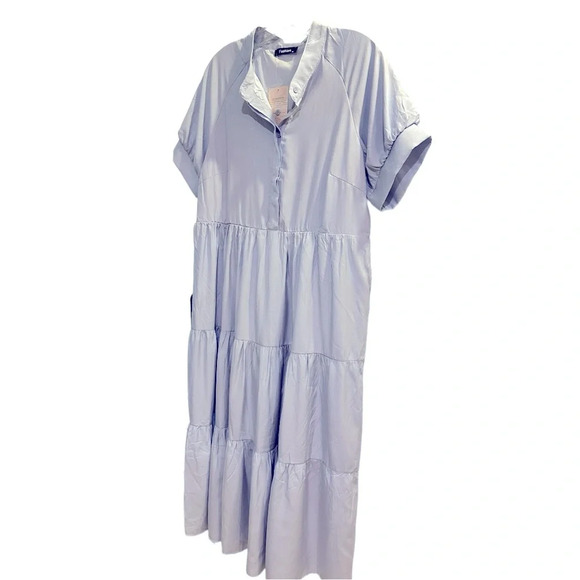 NWT Women Short Sleeve Summer Dress Button Down V Neck Ruffle Tiered Maxi Dress - Picture 1 of 6